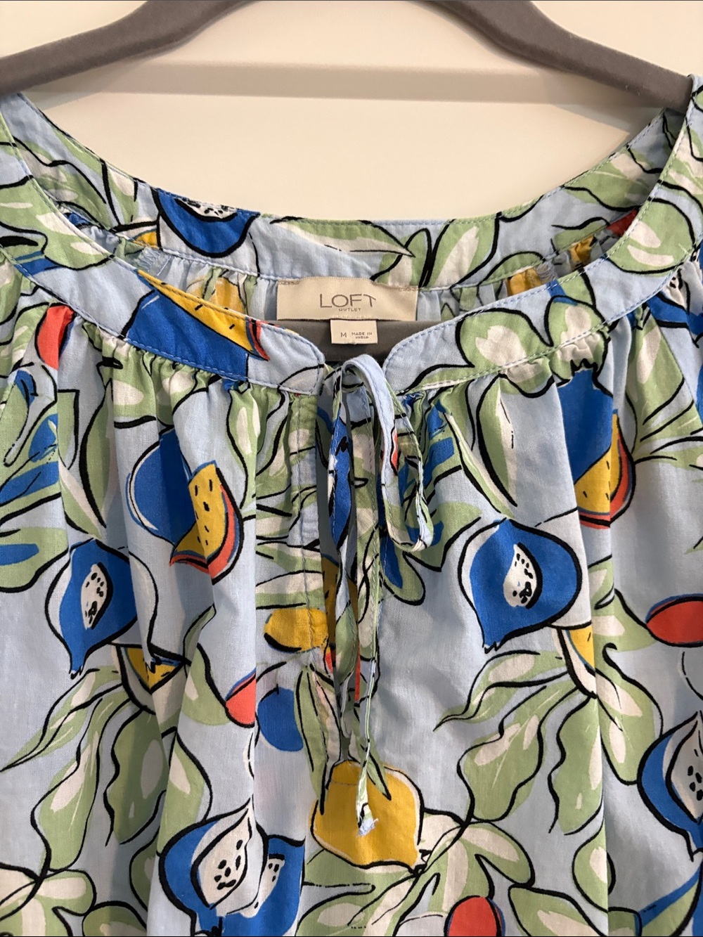 LOFT Light Blue Botanical Tie-Front Peasant Blouse - Picture 2 of 3